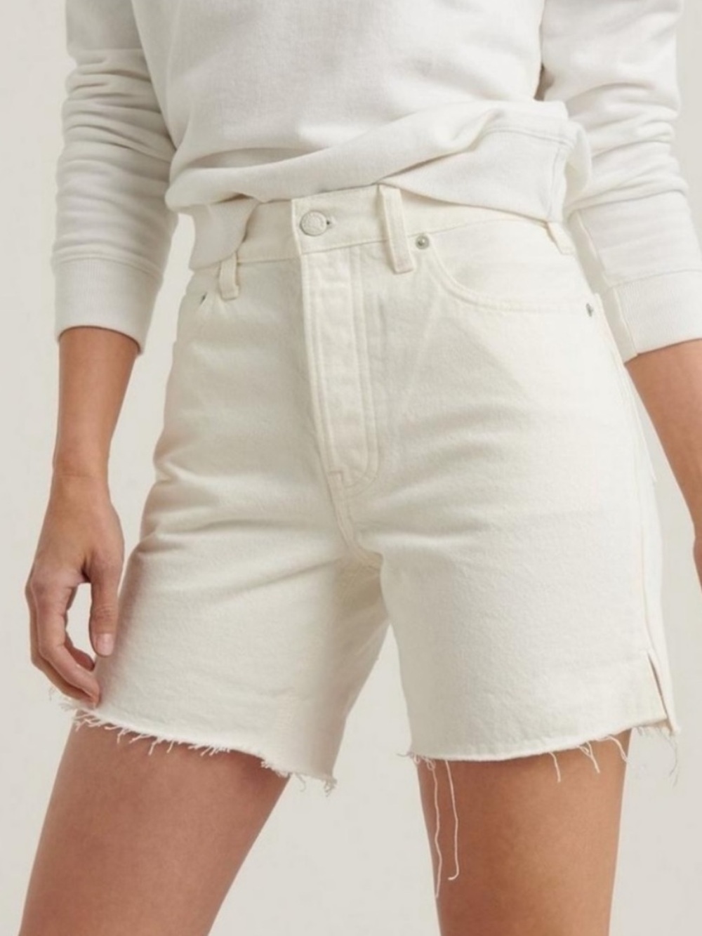 Lucky Brand Shorts Traveler Short White Denim Raw Frayed Hem
